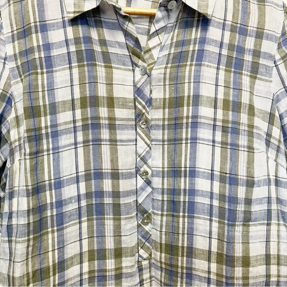 J. Jill Love Linen White Blue & Green Plaid Long Sleeve Tunic Size Small Petite - Picture 3 of 8